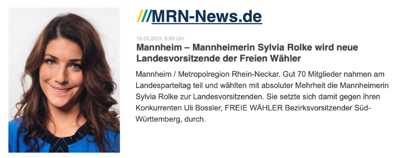 Mannheimerin Sylvia Rolke wird neue Landesvorsitzende der Freien Wähler, MRN New