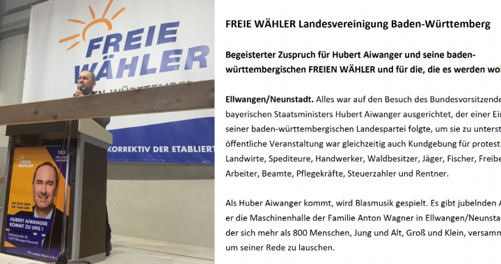 Aiwanger besucht Frei Wähler Baden-Württemberg in Ellwangen
